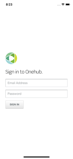 Onehub iOS sign in screen.