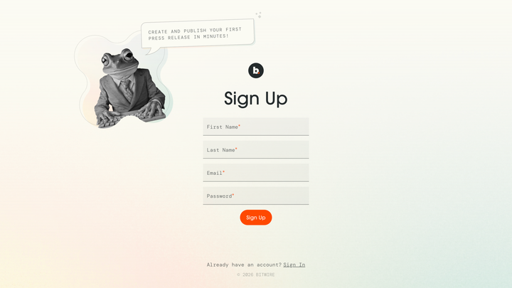 Bitwire – Sign up screenshot