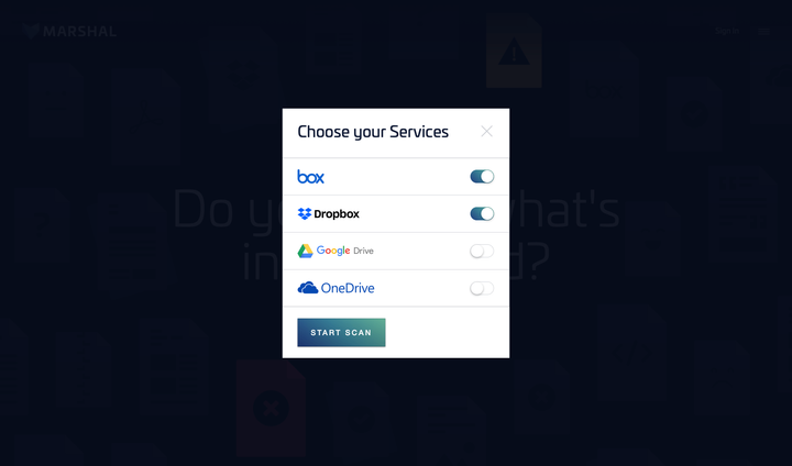 Marshal onboarding screen for connecting cloud services.