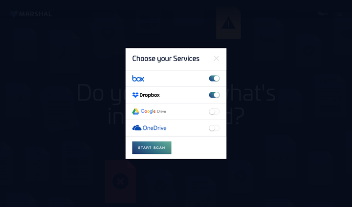 Marshal onboarding screen for connecting cloud services.