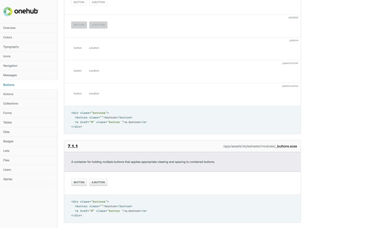 Onehub – styleguide buttons module (bottom) screenshot