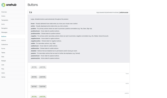 Onehub – styleguide buttons module (top) screenshot