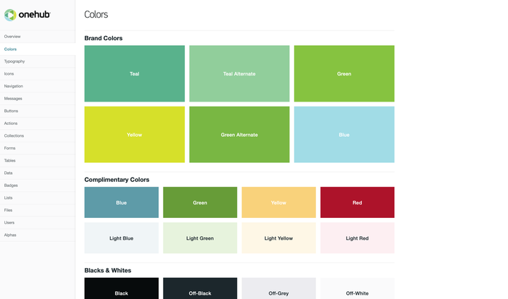 Onehub styleguide color variables.