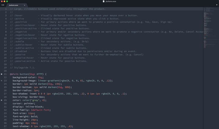 Onehub styleguide KSS comments in code.