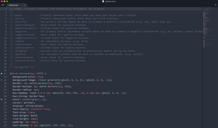 Onehub styleguide KSS comments in code.