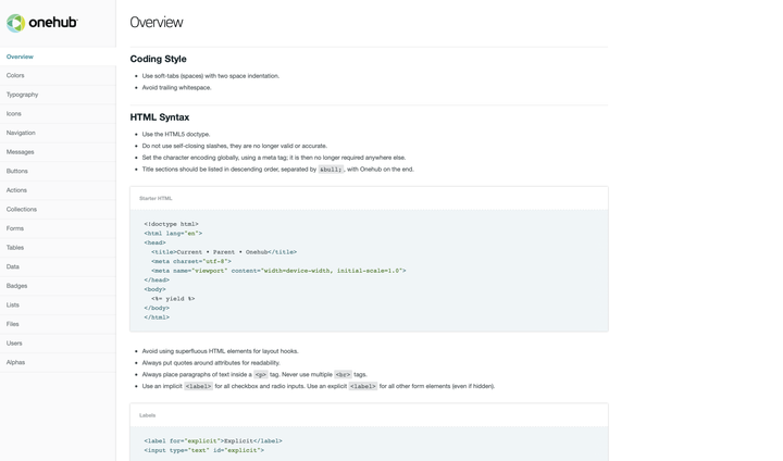 Onehub styleguide overview with best practices.