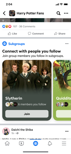 Subgroup surfaced based on followed community members.