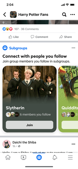 Subgroup surfaced based on followed community members.