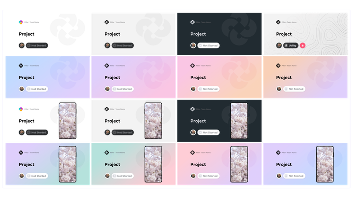 Starter file thumbnails branding projects by pillar, team, and project.