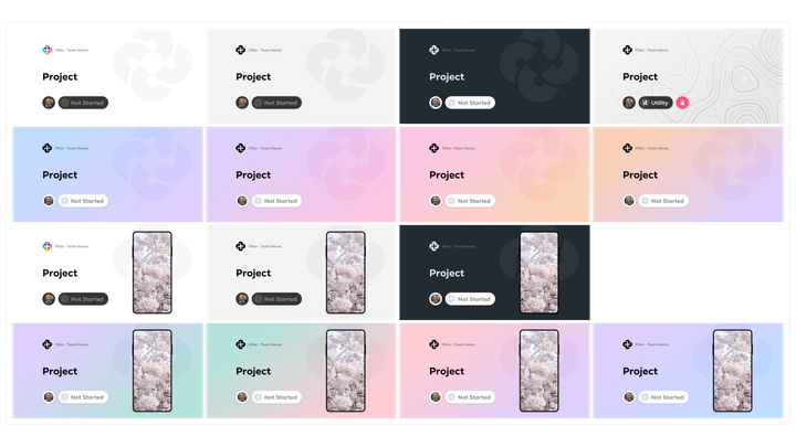 Starter file thumbnails branding projects by pillar, team, and project.