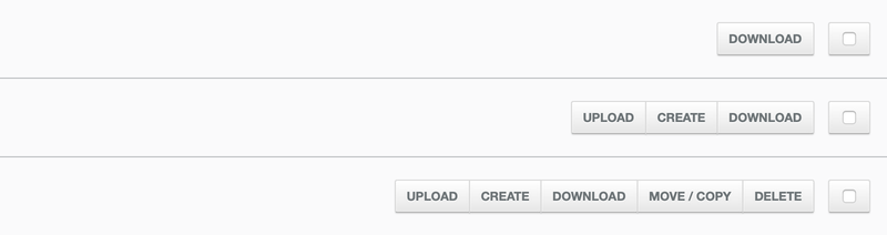 Onehub toolbar buttons at varying permission levels.