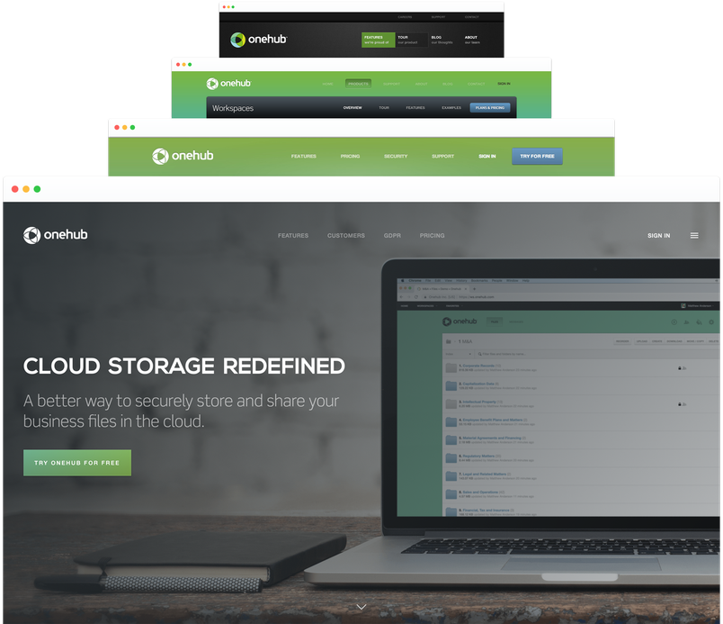 Onehub – website versions graphic
